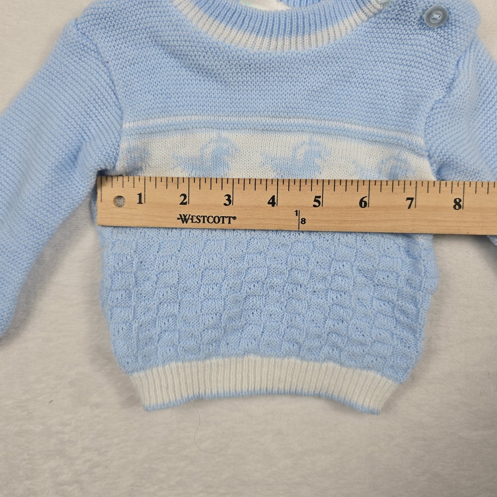 Vintage Snuggle Alert Blue w/ White Baby Sweater Size‎ 6-9 Months - Picture 2 of 7